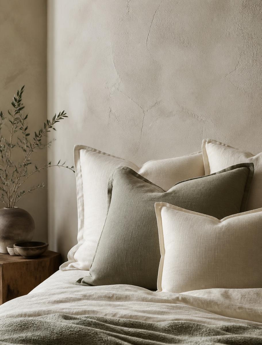 Ivory and sage pillow covers