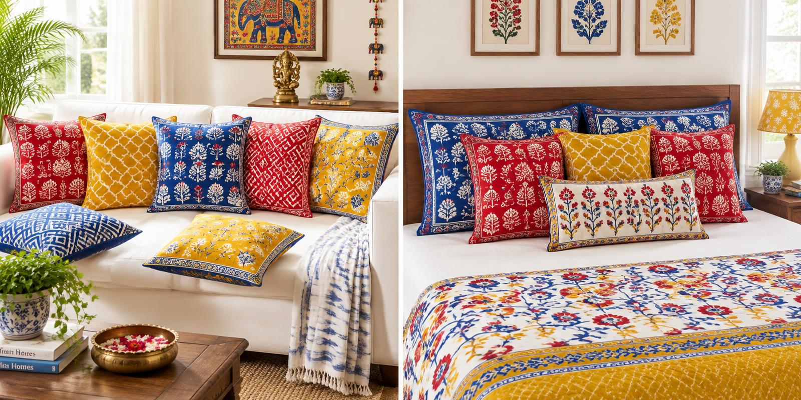 Colourful printed cushion and pillow covers